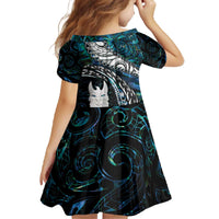 New Zealand Aotearoa Family Matching Off The Shoulder Long Sleeve Dress and Hawaiian Shirt Maori Hei Rehua Paua Shell Glitter Green LT05 - Polynesian Pride