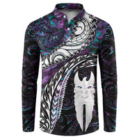 New Zealand Aotearoa Button Sweatshirt Maori Hei Rehua Paua Shell Glitter Purple LT05 Purple - Polynesian Pride