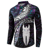 New Zealand Aotearoa Button Sweatshirt Maori Hei Rehua Paua Shell Glitter Purple LT05 - Polynesian Pride