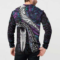 New Zealand Aotearoa Button Sweatshirt Maori Hei Rehua Paua Shell Glitter Purple LT05 - Polynesian Pride