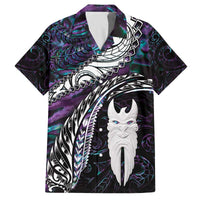 New Zealand Aotearoa Family Matching Off The Shoulder Long Sleeve Dress and Hawaiian Shirt Maori Hei Rehua Paua Shell Glitter Purple LT05 Dad's Shirt - Short Sleeve Purple - Polynesian Pride