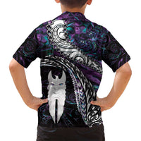 New Zealand Aotearoa Family Matching Tank Maxi Dress and Hawaiian Shirt Maori Hei Rehua Paua Shell Glitter Purple LT05 - Polynesian Pride