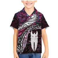 New Zealand Aotearoa Family Matching Mermaid Dress and Hawaiian Shirt Maori Hei Rehua Paua Shell Glitter Pink LT05 Son's Shirt Pink - Polynesian Pride