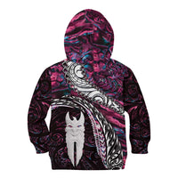 New Zealand Aotearoa Kid Hoodie Maori Hei Rehua Paua Shell Glitter Pink