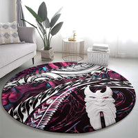 New Zealand Aotearoa Round Carpet Maori Hei Rehua Paua Shell Glitter Pink