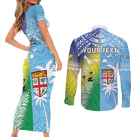 Personalised Happy Malampa Fiji Day Couples Matching Short Sleeve Bodycon Dress and Long Sleeve Button Shirt Half Mix Style