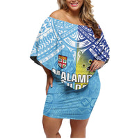 Personalised Happy Malampa Fiji Day Family Matching Off Shoulder Short Dress and Hawaiian Shirt Half Mix Style
