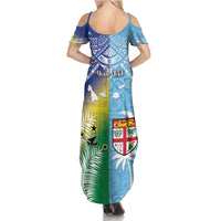 Personalised Happy Malampa Fiji Day Family Matching Summer Maxi Dress and Hawaiian Shirt Half Mix Style