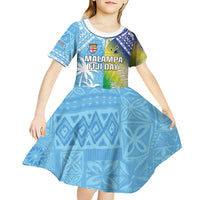 Personalised Happy Malampa Fiji Day Kid Short Sleeve Dress Half Mix Style
