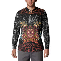 Aloha Halloween Button Sweatshirt Horror Tiki Heavy Metal Style - Polynesian Pride