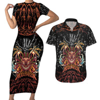 Aloha Halloween Couples Matching Short Sleeve Bodycon Dress and Hawaiian Shirt Horror Tiki Heavy Metal Style - Polynesian Pride