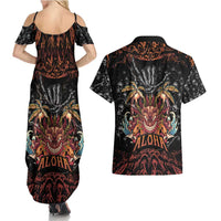 Aloha Halloween Couples Matching Summer Maxi Dress and Hawaiian Shirt Horror Tiki Heavy Metal Style - Polynesian Pride