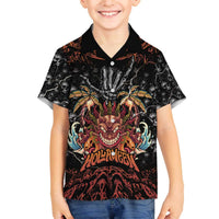 Aloha Halloween Family Matching Off The Shoulder Long Sleeve Dress and Hawaiian Shirt Horror Tiki Heavy Metal Style - Polynesian Pride
