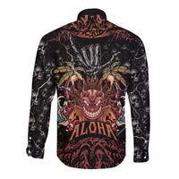 Aloha Halloween Long Sleeve Button Shirt Horror Tiki Heavy Metal Style - Polynesian Pride