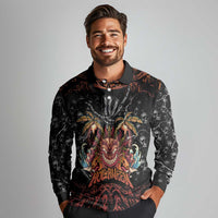 Aloha Halloween Long Sleeve Polo Shirt Horror Tiki Heavy Metal Style - Polynesian Pride