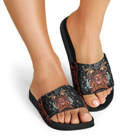 Aloha Halloween Slide Sandals Horror Tiki Heavy Metal Style - Polynesian Pride