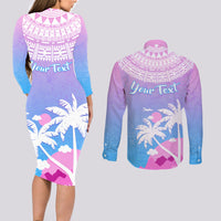 Personalised Fiji Your Paradise Festival Couples Matching Long Sleeve Bodycon Dress and Long Sleeve Button Shirt With Fijian Masi Tapa Pattern LT05 - Polynesian Pride