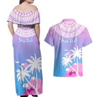 Personalised Fiji Your Paradise Festival Couples Matching Off Shoulder Maxi Dress and Hawaiian Shirt With Fijian Masi Tapa Pattern LT05 - Polynesian Pride