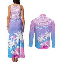 Personalised Fiji Your Paradise Festival Couples Matching Tank Maxi Dress and Long Sleeve Button Shirt With Fijian Masi Tapa Pattern LT05 - Polynesian Pride