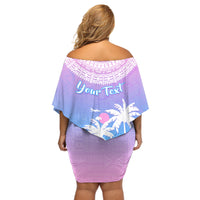 Personalised Fiji Your Paradise Festival Off Shoulder Short Dress With Fijian Masi Tapa Pattern LT05 - Polynesian Pride