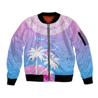 Personalised Fiji Your Paradise Festival Sleeve Zip Bomber Jacket With Fijian Masi Tapa Pattern LT05 Unisex Blue - Polynesian Pride