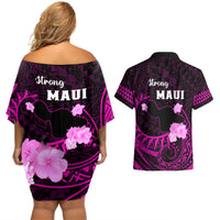 Hawaii Strong Maui Couples Matching Off Shoulder Short Dress and Hawaiian Shirt Lahaina Is Not For Sale LT05 - Polynesian Pride