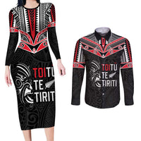 Aotearoa Toitu Te Tiriti Couples Matching Long Sleeve Bodycon Dress and Long Sleeve Button Shirt New Zealand Honour The Treaty
