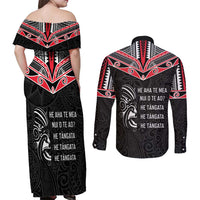 Aotearoa Toitu Te Tiriti Couples Matching Off Shoulder Maxi Dress and Long Sleeve Button Shirt New Zealand Honour The Treaty