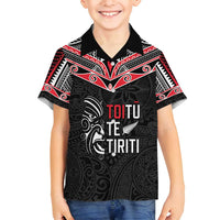 Aotearoa Toitu Te Tiriti Family Matching Tank Maxi Dress and Hawaiian Shirt New Zealand Honour The Treaty LT05 Son's Shirt Black - Polynesian Pride