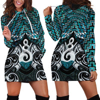 New Zealand Maori Hoodie Dress Poutama Pikorua Turquoise Paua Shell