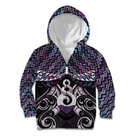 New Zealand Maori Kid Hoodie Poutama Pikorua Purple Paua Shell