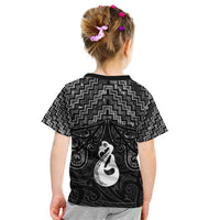 New Zealand Maori Kid T Shirt Poutama Manaia Black Paua Shell