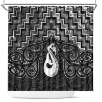 New Zealand Maori Shower Curtain Poutama Manaia Black Paua Shell LT05 Black - Polynesian Pride