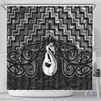 New Zealand Maori Shower Curtain Poutama Manaia Black Paua Shell LT05 - Polynesian Pride