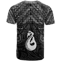 New Zealand Maori T Shirt Poutama Manaia Black Paua Shell