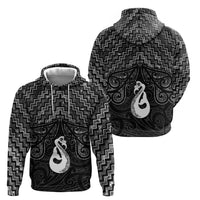 New Zealand Maori Zip Hoodie Poutama Manaia Black Paua Shell LT05 - Polynesian Pride