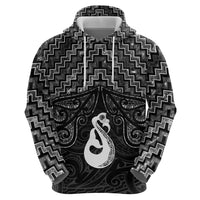 New Zealand Maori Zip Hoodie Poutama Manaia Black Paua Shell LT05 - Polynesian Pride