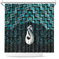 New Zealand Maori Shower Curtain Poutama Manaia Turquoise Paua Shell LT05 Turquoise - Polynesian Pride