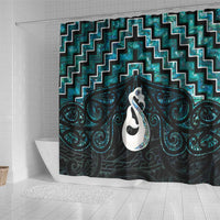 New Zealand Maori Shower Curtain Poutama Manaia Turquoise Paua Shell LT05 - Polynesian Pride