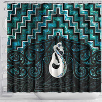 New Zealand Maori Shower Curtain Poutama Manaia Turquoise Paua Shell LT05 - Polynesian Pride