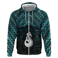 New Zealand Maori Zip Hoodie Poutama Manaia Turquoise Paua Shell LT05 Zip Hoodie Turquoise - Polynesian Pride