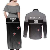 Custom New Zealand Cricket Couples Matching Off Shoulder Maxi Dress and Long Sleeve Button Shirt Black Cap Unbeatable