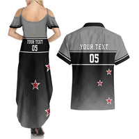Custom New Zealand Cricket Couples Matching Summer Maxi Dress and Hawaiian Shirt Black Cap Unbeatable