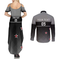 Custom New Zealand Cricket Couples Matching Summer Maxi Dress and Long Sleeve Button Shirt Black Cap Unbeatable