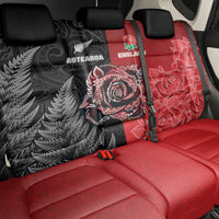 New Zealand And England Rugby Back Car Seat Cover Red Rose Mix Maori Pattern - Polynesian Pride