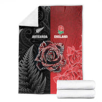 New Zealand And England Rugby Blanket Red Rose Mix Maori Pattern - Polynesian Pride