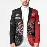 New Zealand And England Rugby Custom Blazer Red Rose Mix Maori Pattern - Polynesian Pride
