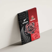 New Zealand And England Rugby Canvas Wall Art Red Rose Mix Maori Pattern - Polynesian Pride