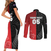 New Zealand And England Rugby Custom Couples Matching Short Sleeve Bodycon Dress and Long Sleeve Button Shirt Red Rose Mix Maori Pattern - Polynesian Pride