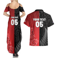New Zealand And England Rugby Custom Couples Matching Summer Maxi Dress and Hawaiian Shirt Red Rose Mix Maori Pattern - Polynesian Pride